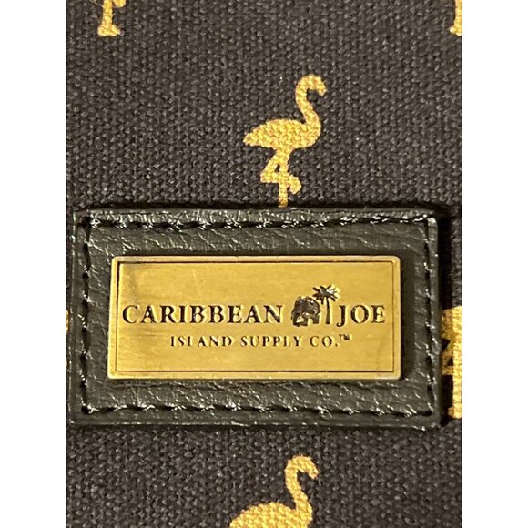 Caribbean Joe Black Gold Flamingo Tote Shoulder Beach Bag Vacation Zip Top - Picture 3 of 7